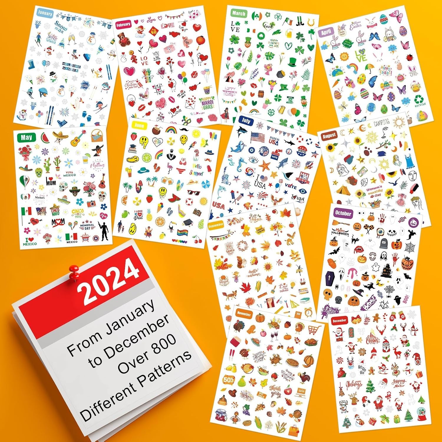 12 All Holiday Nail Stickers, 24 Sheets Seasonal Variety Pack 2 Pcs Per DIY…