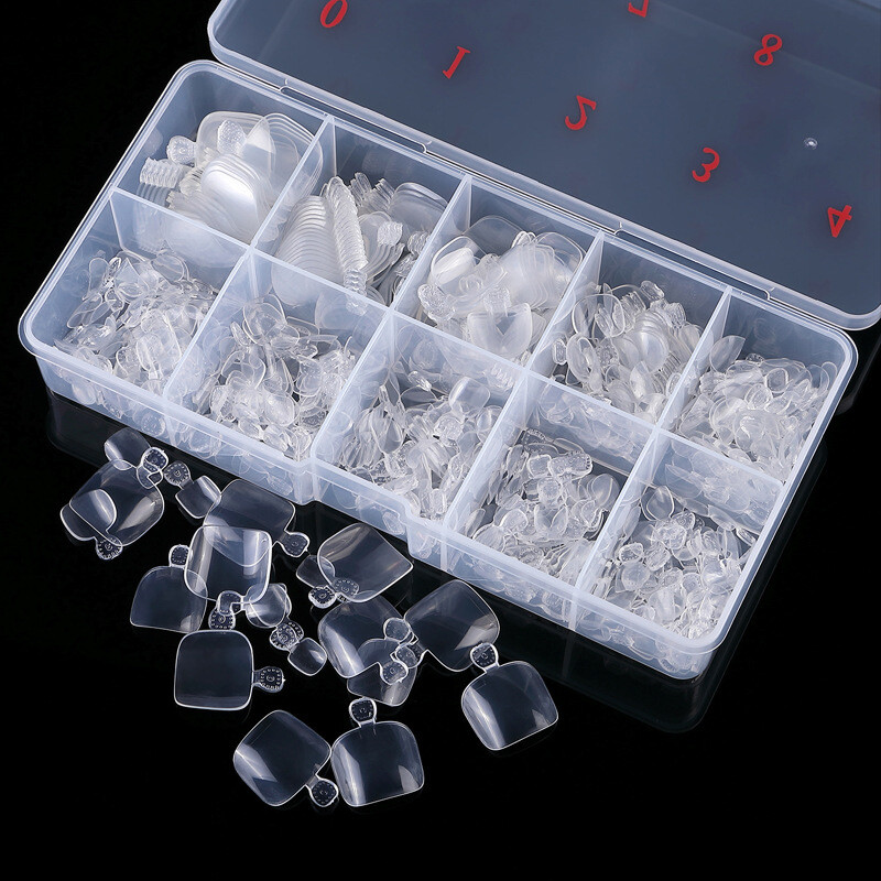500 Pcs Artificial False Toe Nails Tip For Nail Art Decor Foot Manicure Tool Box