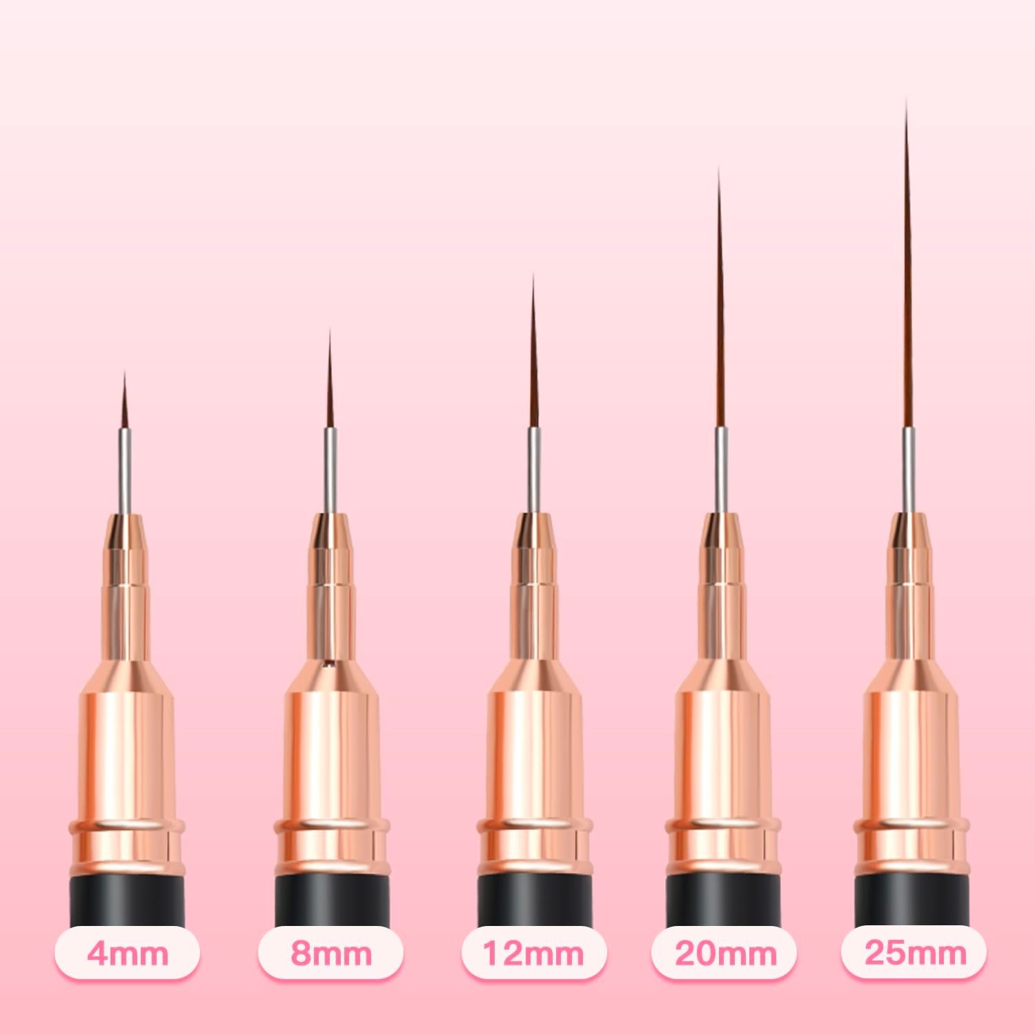 5-Piece Metallic Nail Art Brush Set for Fine Detailing & Precision