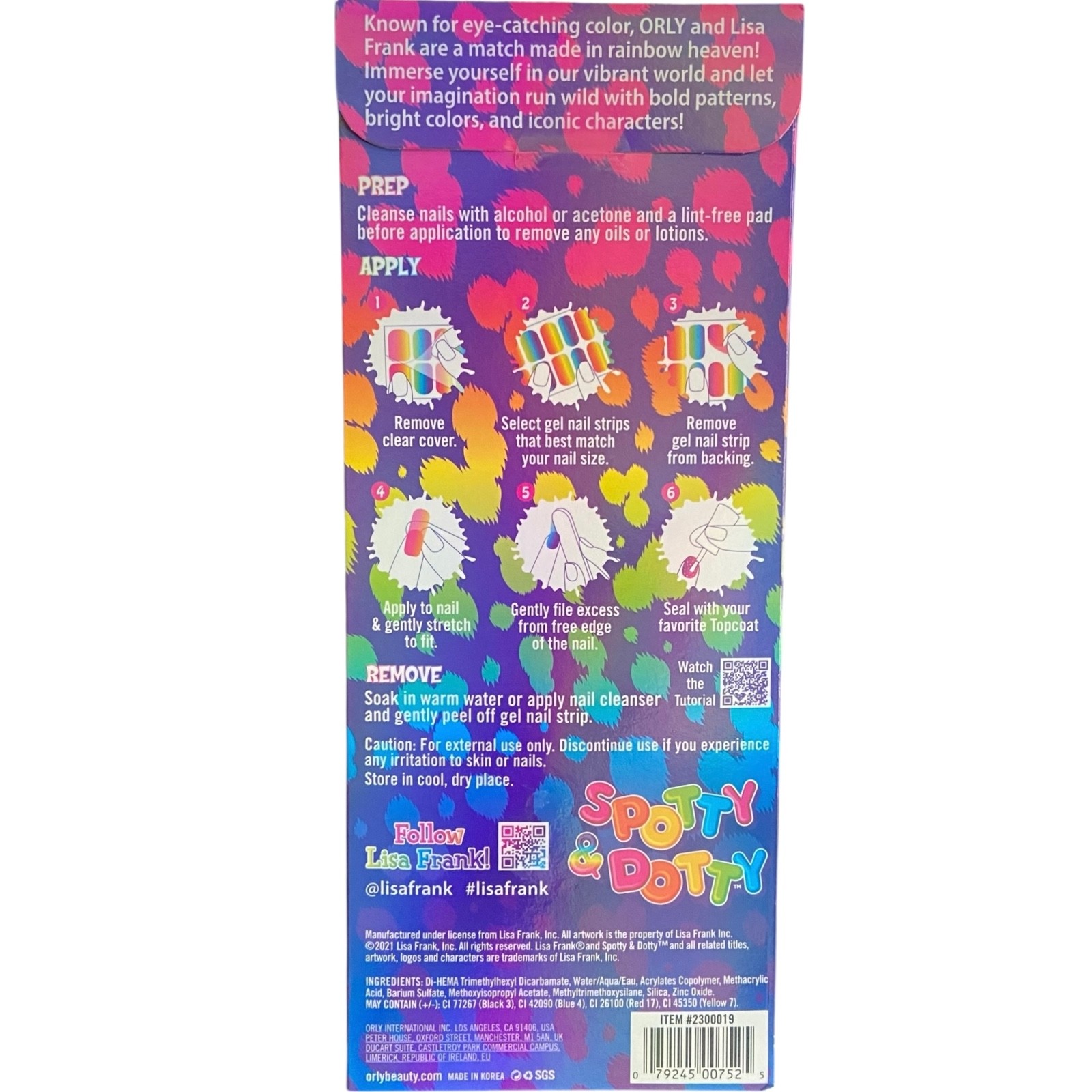 NEW ORLY x Lisa Frank Gel Nail Wraps Spotty & Dotty Rainbow Dogs 22 Strips