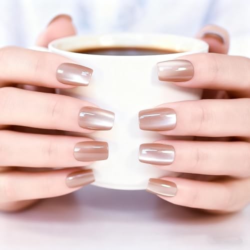 30pcs Ombre Press On Nails Coffin Squoval Medium Fake Nails Women Girls Brown