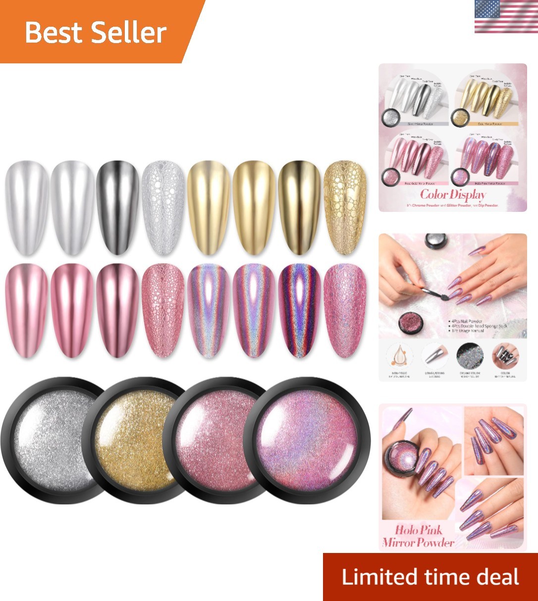 Stunning 4-Pack Chrome Holographic Nail Powder for Stunning Manicures
