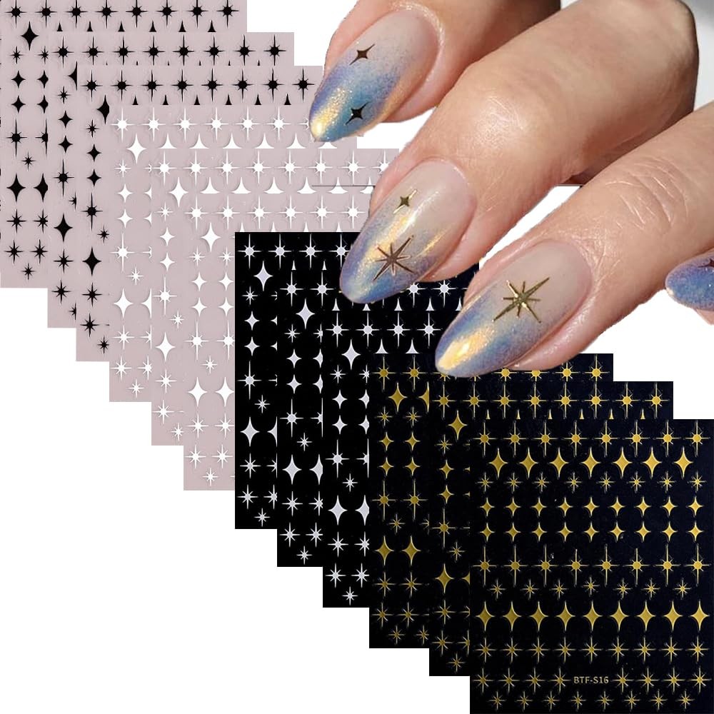 12 Sheets Gold Star Nail Art Stickers Decals 3D Self Adhesive Decals-03