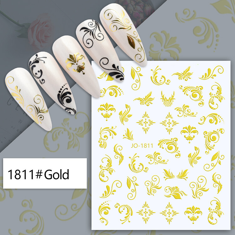 Gold/Black Damask lace floral patterns design nail art stickers wedding decals