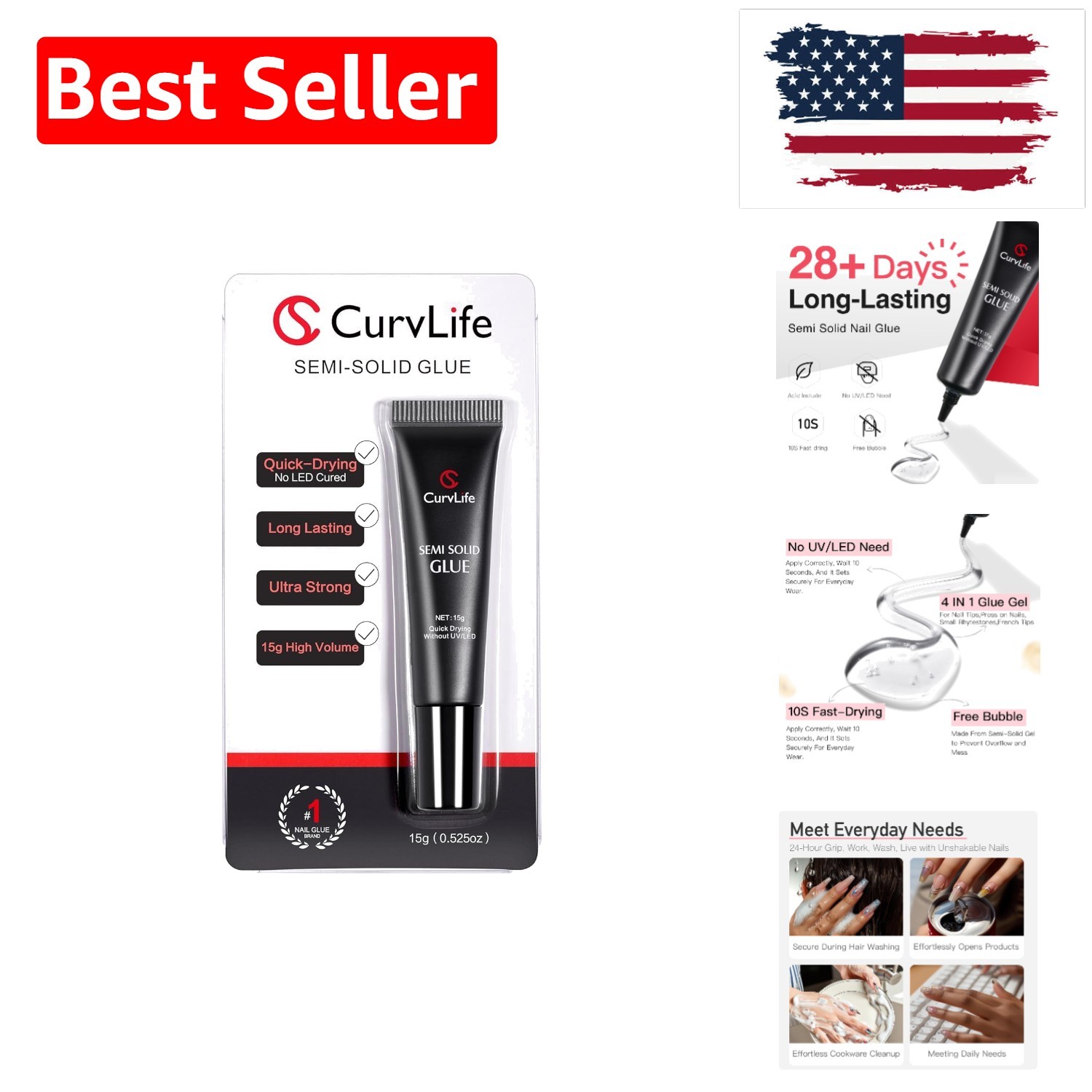 Super Strong Nail Glue 15g for Press On Nails – Quick Drying, Semi Solid, Lon…