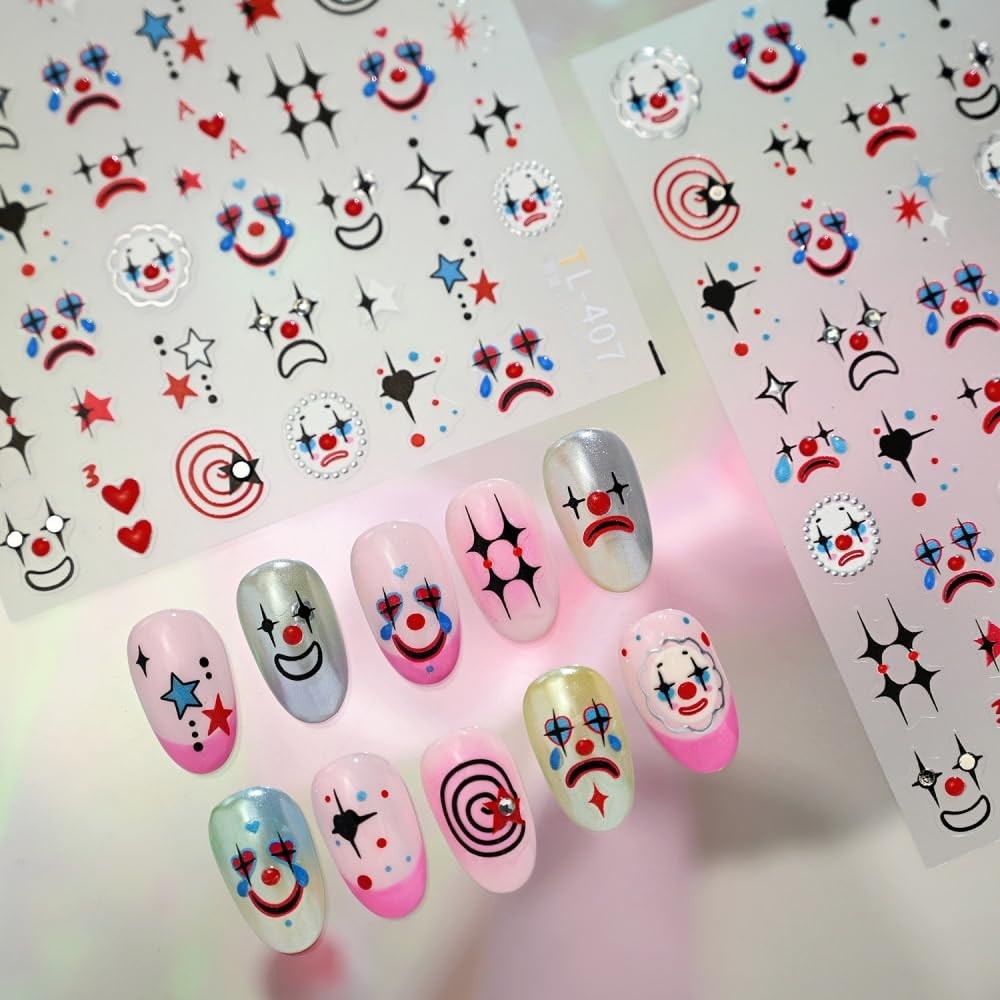 Halloween Nail Stickers 5D Embossed Clown Nail Art Stickers 3D Self Adhesive …
