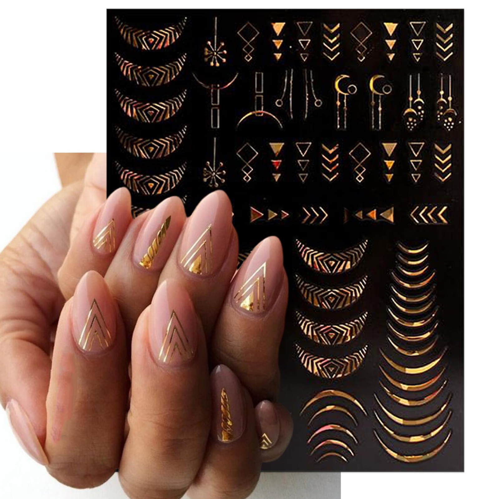 Bohemia Nail Art Stickers – Tribal Gold Arrow and Triangle Self-Adhesive 3D N…