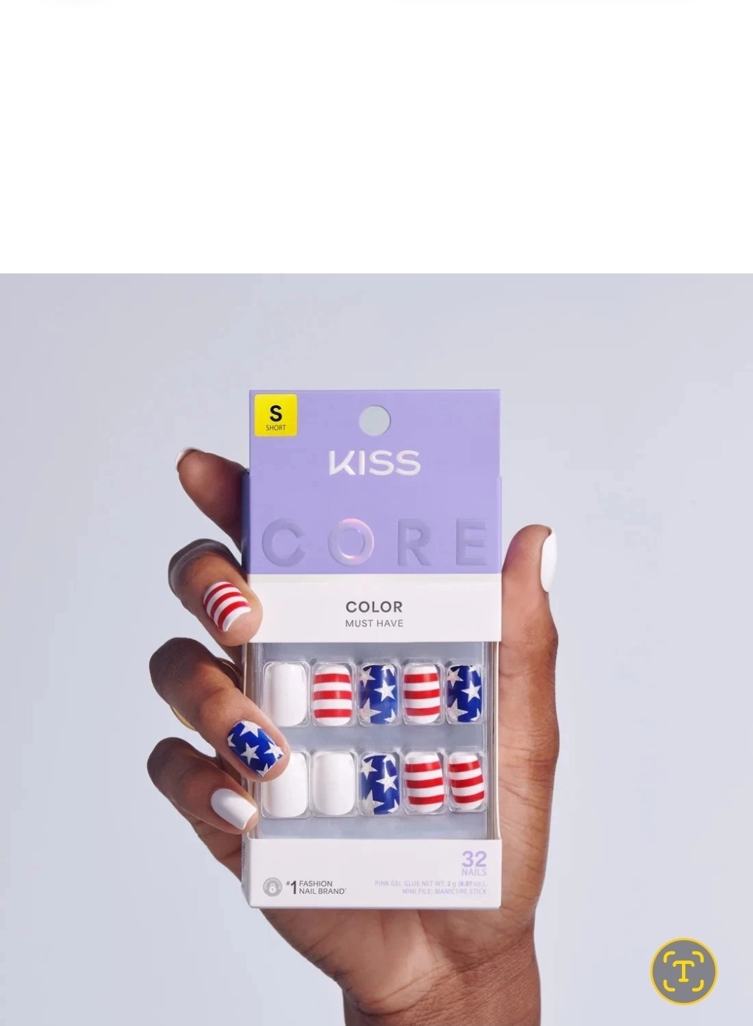 Lot of 2 Kiss ImPRESS No Glue Press-On Nails Short Red White Blue Patriotic