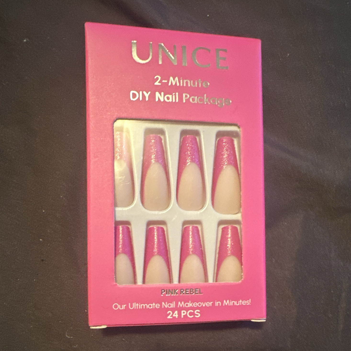 UNice Pink Rebel Press-On Nails Long Coffin Shiny Pre-Designed 24pc