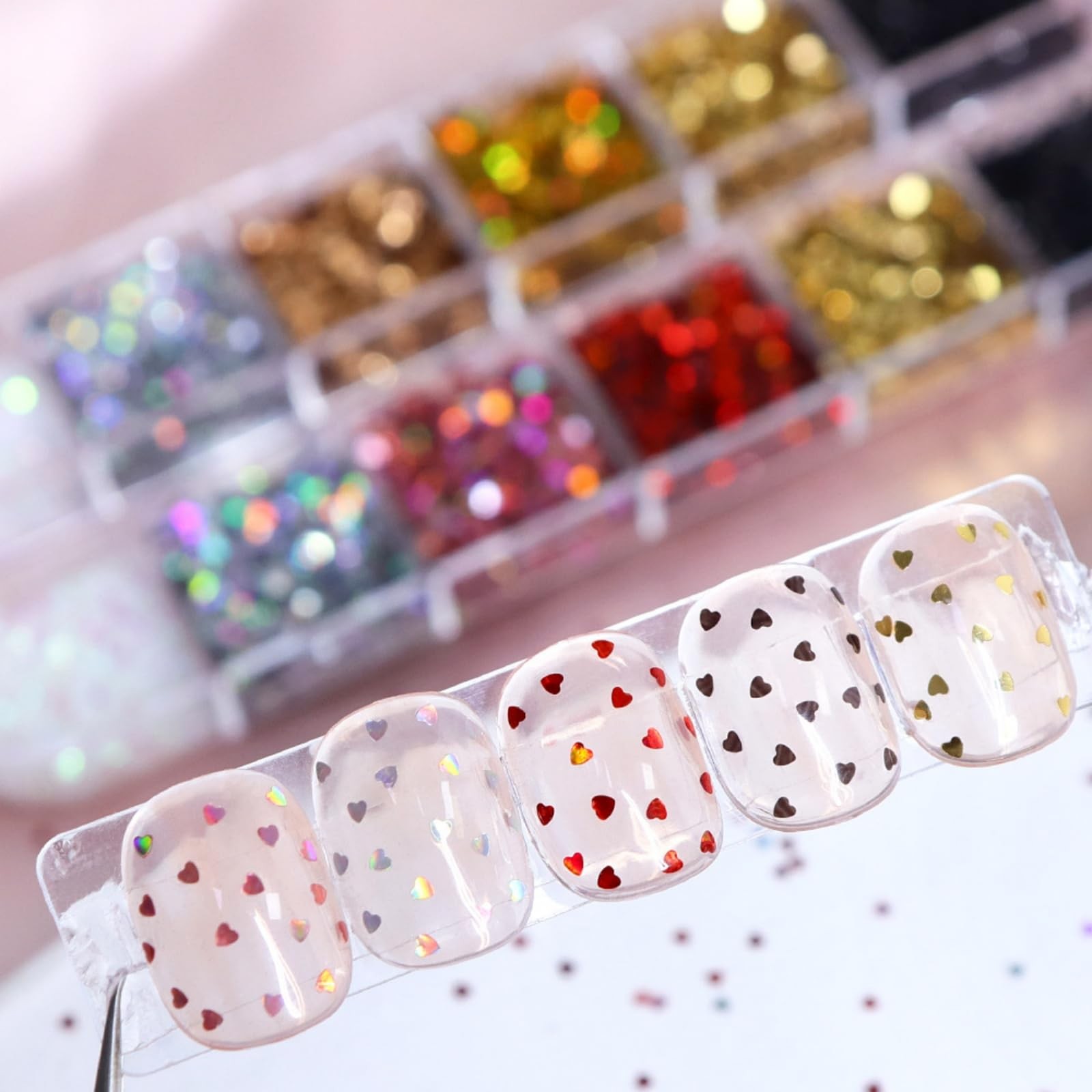12 Boxes Valentines Laser Heart Nail Art Glitters Heart Star Nail Sequins Set…