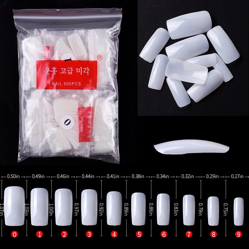 500 pcs Natural Square Fake Nails Full Cover Artificial False Nail Tips 10 Sizes