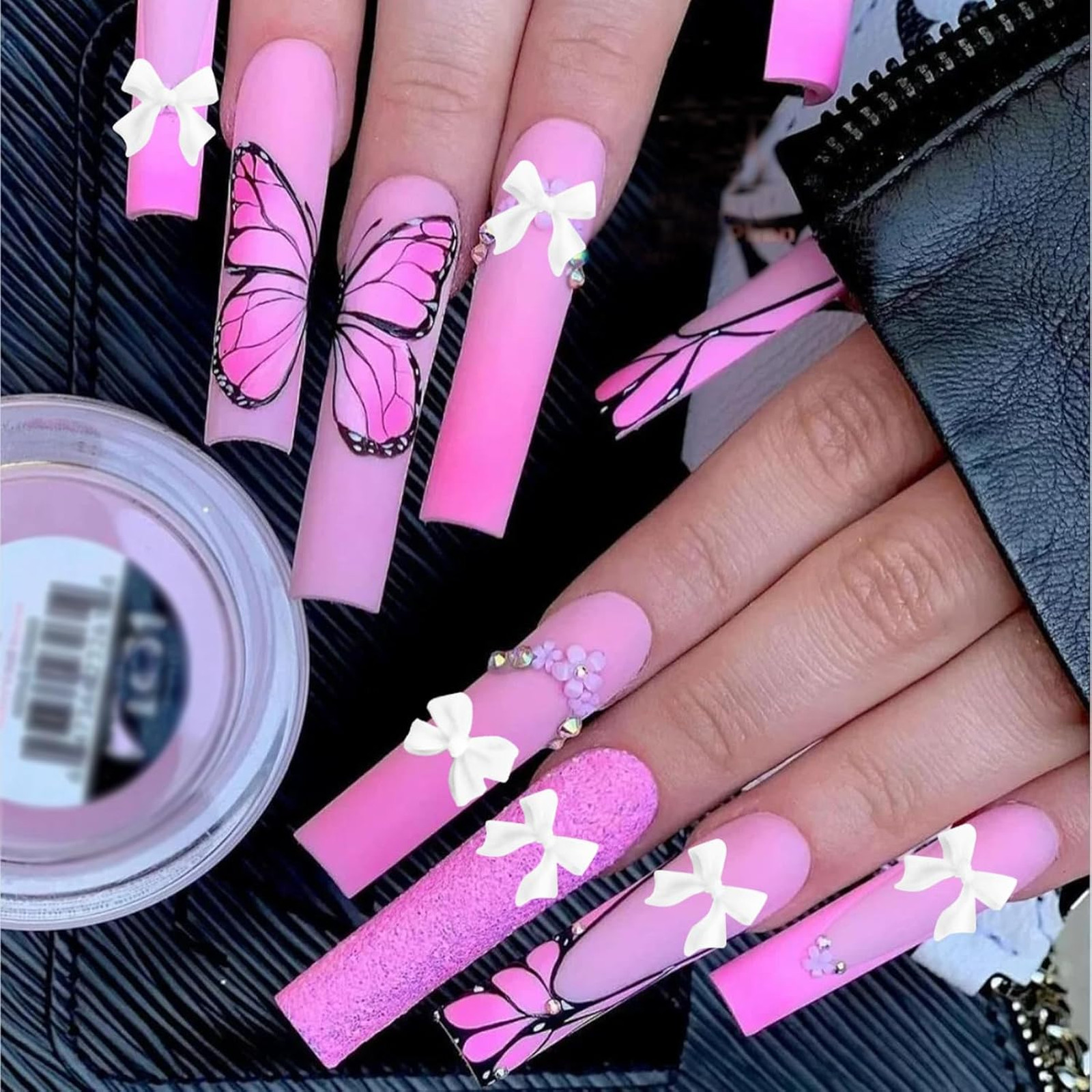 300 Pcs Nail Art Rhinestones and Flatback Pearls Set, Bowknot and Crystal
