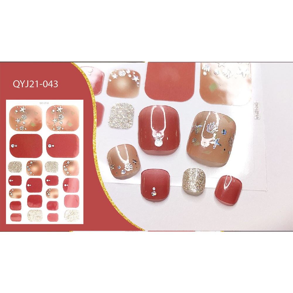 22 Tips Nail Art Glitter Flower Toe Nail Wraps Full Cover Polish Foot Stickers ✔