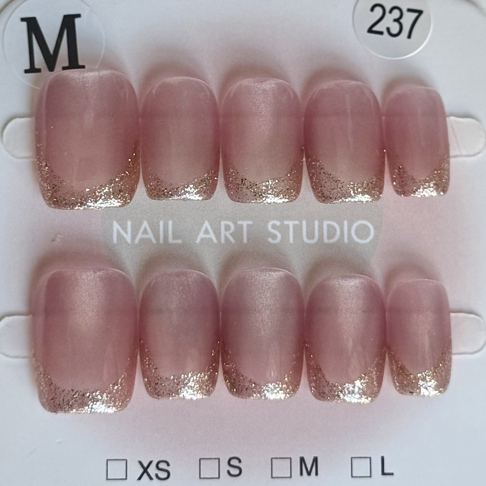 Handmade Gold French Tip Press-On Nails Short Square Size M Reusable Fake Nails