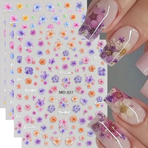 6 Sheet Flower Nail Art Stickers Vintage Flowers Nail Stickers 3D Self Style11