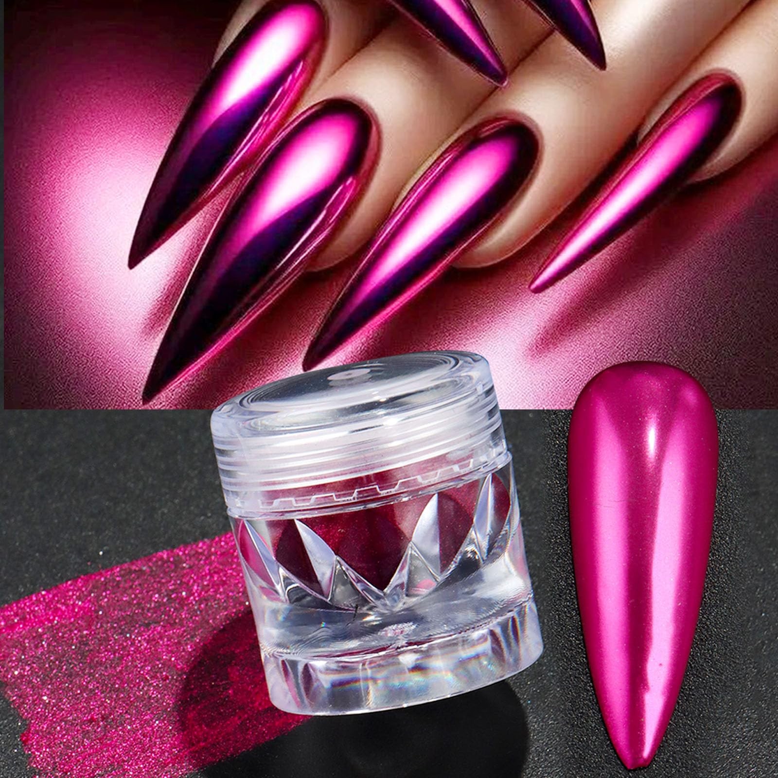Chrome Mirror Effect Nail Powder Set, 9 Colors Metallic Pearlescent Nail Glit…