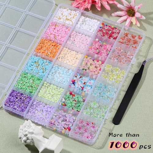 3D Flower Nail Charms and Gems, Colorful Flower Charms Cherry Blossom S4-Flower