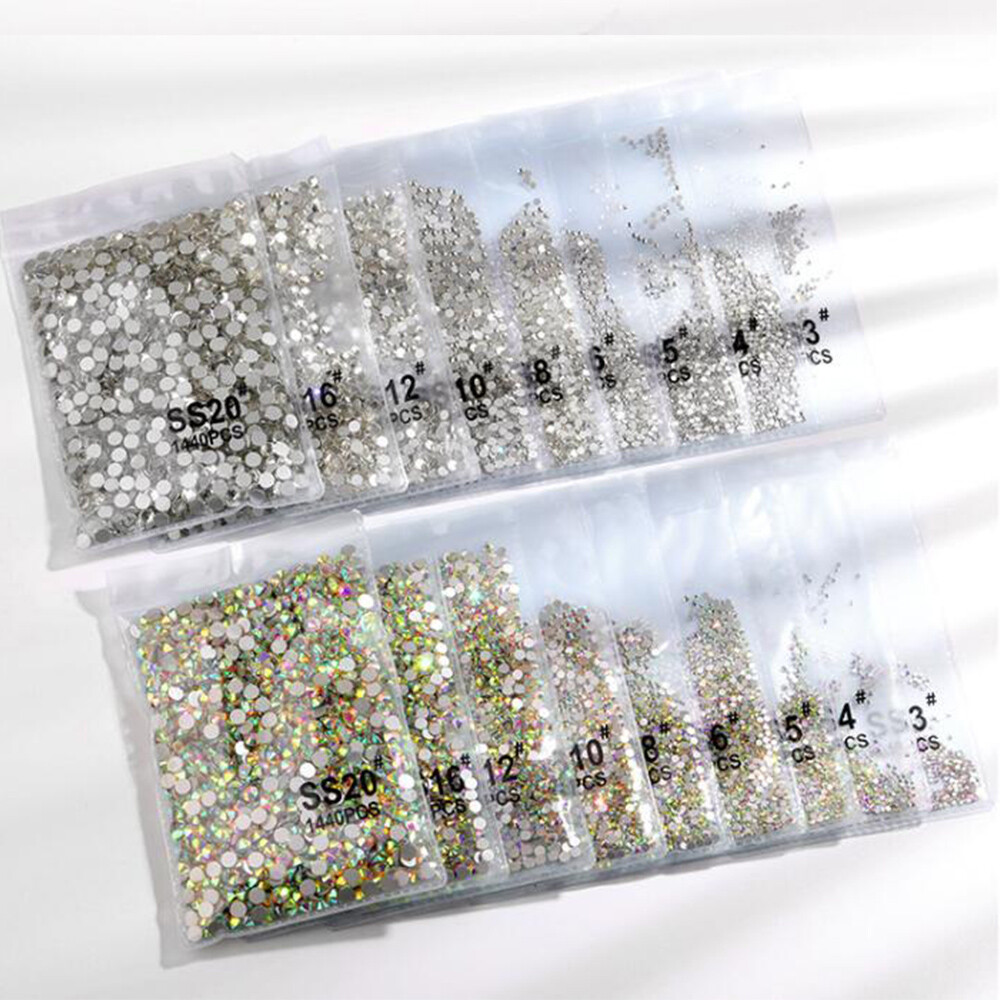 SS3-SS12 1440pcs White AB Rhinestones Gems Glitter Nail Art Decoration 10 PACKS