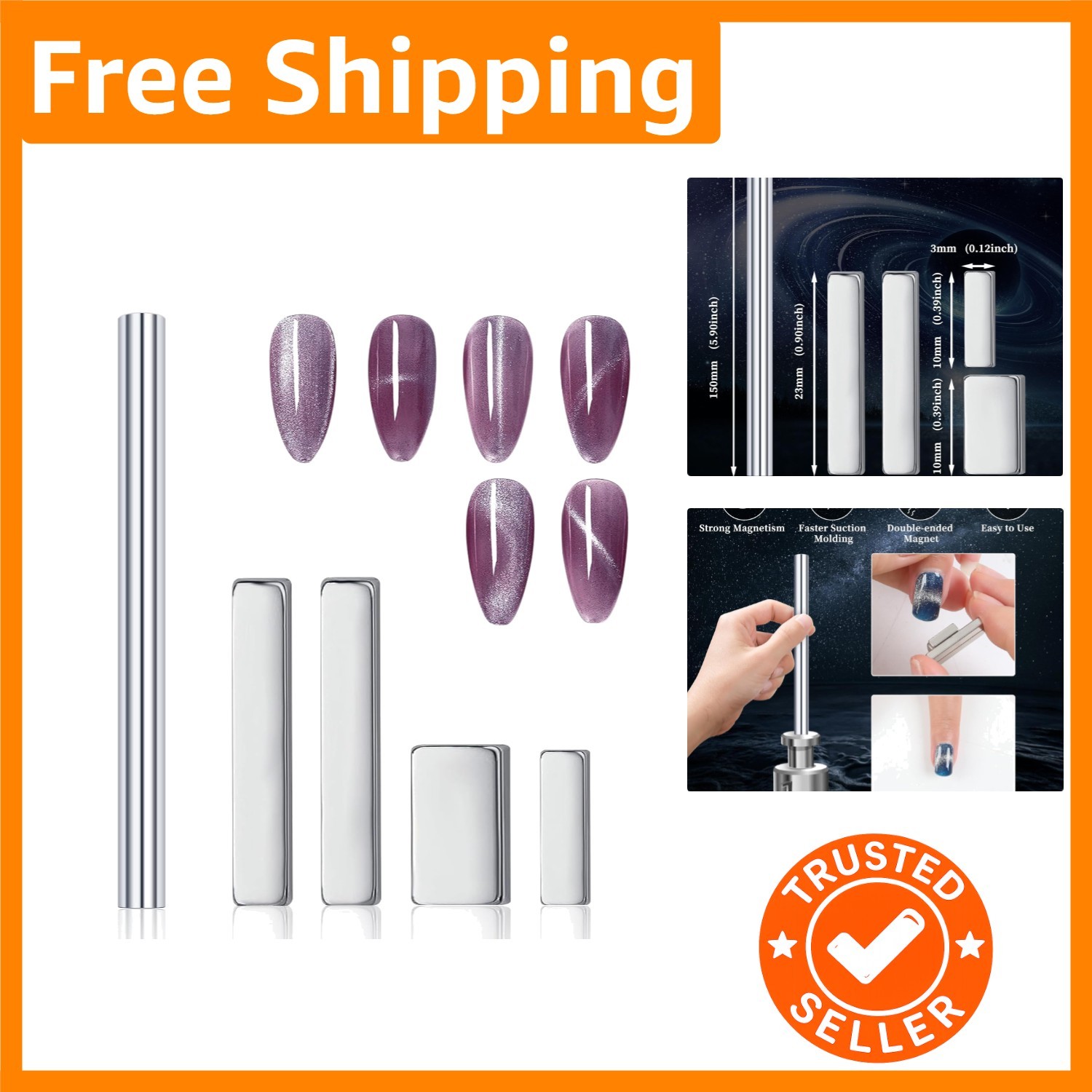 Portable 5-Piece Cat Eye Nail Art Magnet Set – Easy Use & Stunning Effects