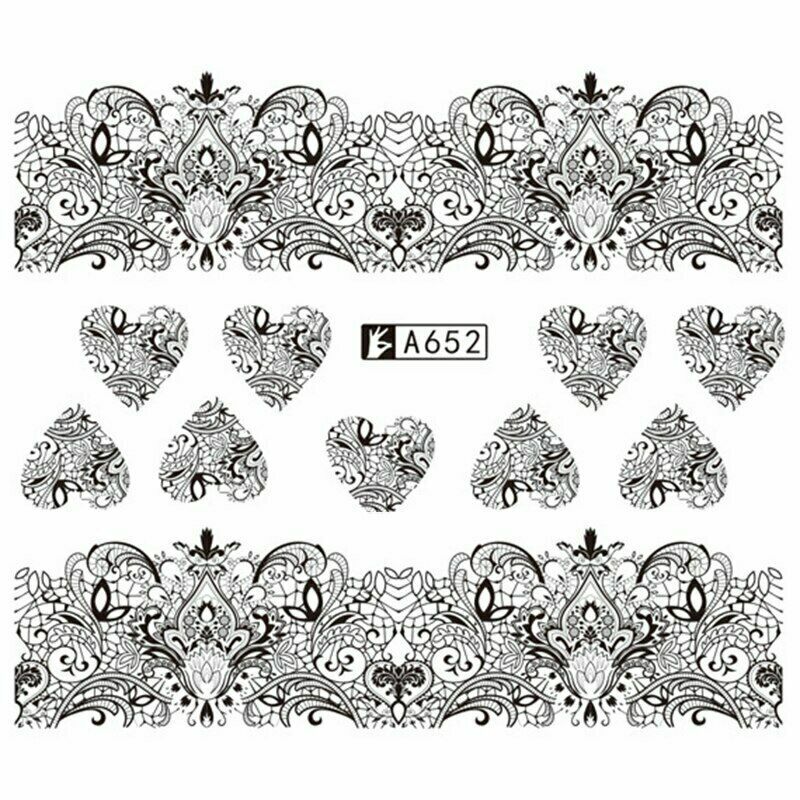 40 Sheets White Black Lace Nail Decals Water Transfers Wedding Stickers DIY NS11