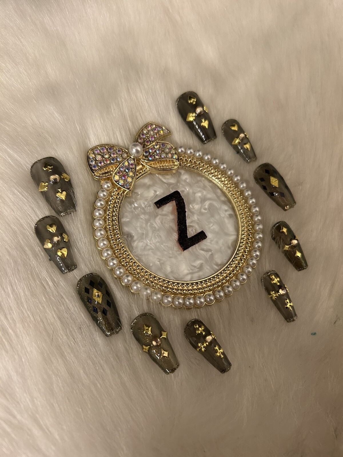 Z NAILZ! Artisan Set Of M Coffin Clear Smokey Is Black Casino Press On Nails