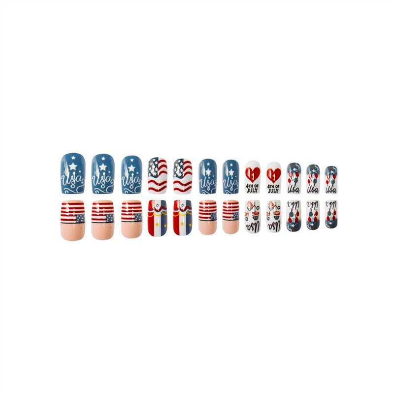 Fashion Striped Love Square Press On Nails Independence Day Style Wholesale