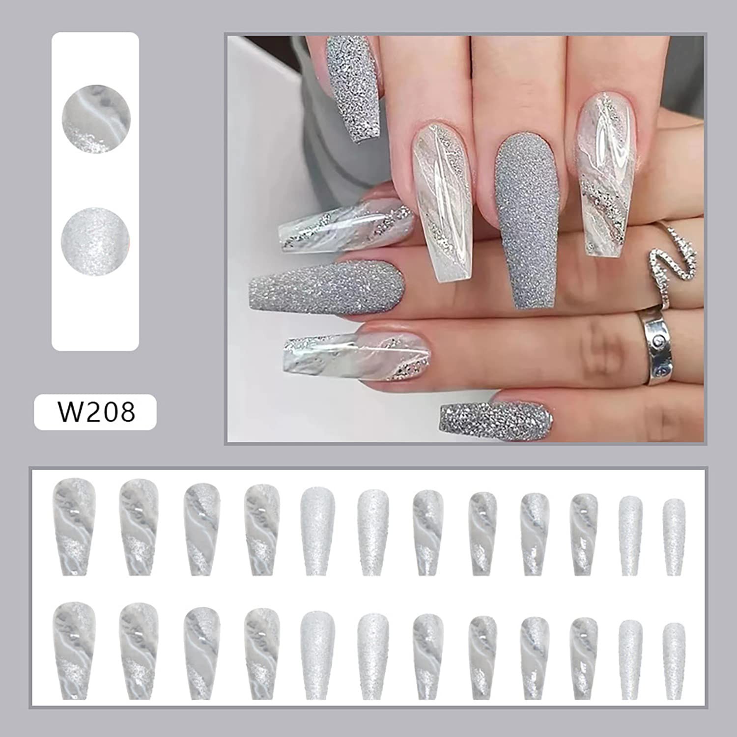 Acrylic Artificial Coffin Fake Nails Long Square Press on Nails Glossy White …