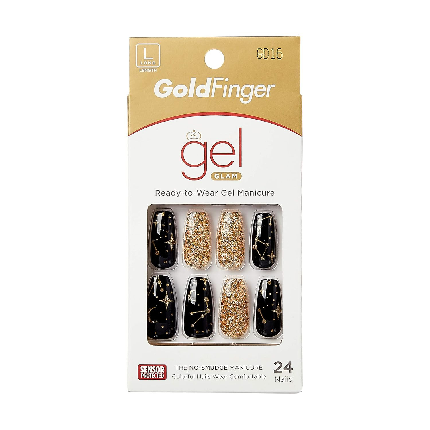 Gold Finger Gel Glam Press on Design Nail Kit, Black and Gold Artsy Design, Poli