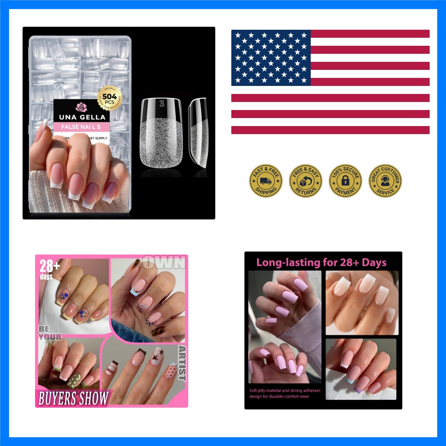 Nail Tips Square 504PCS Short Square Nail Tips Pre Etched | Gel Fake Nails Ti…