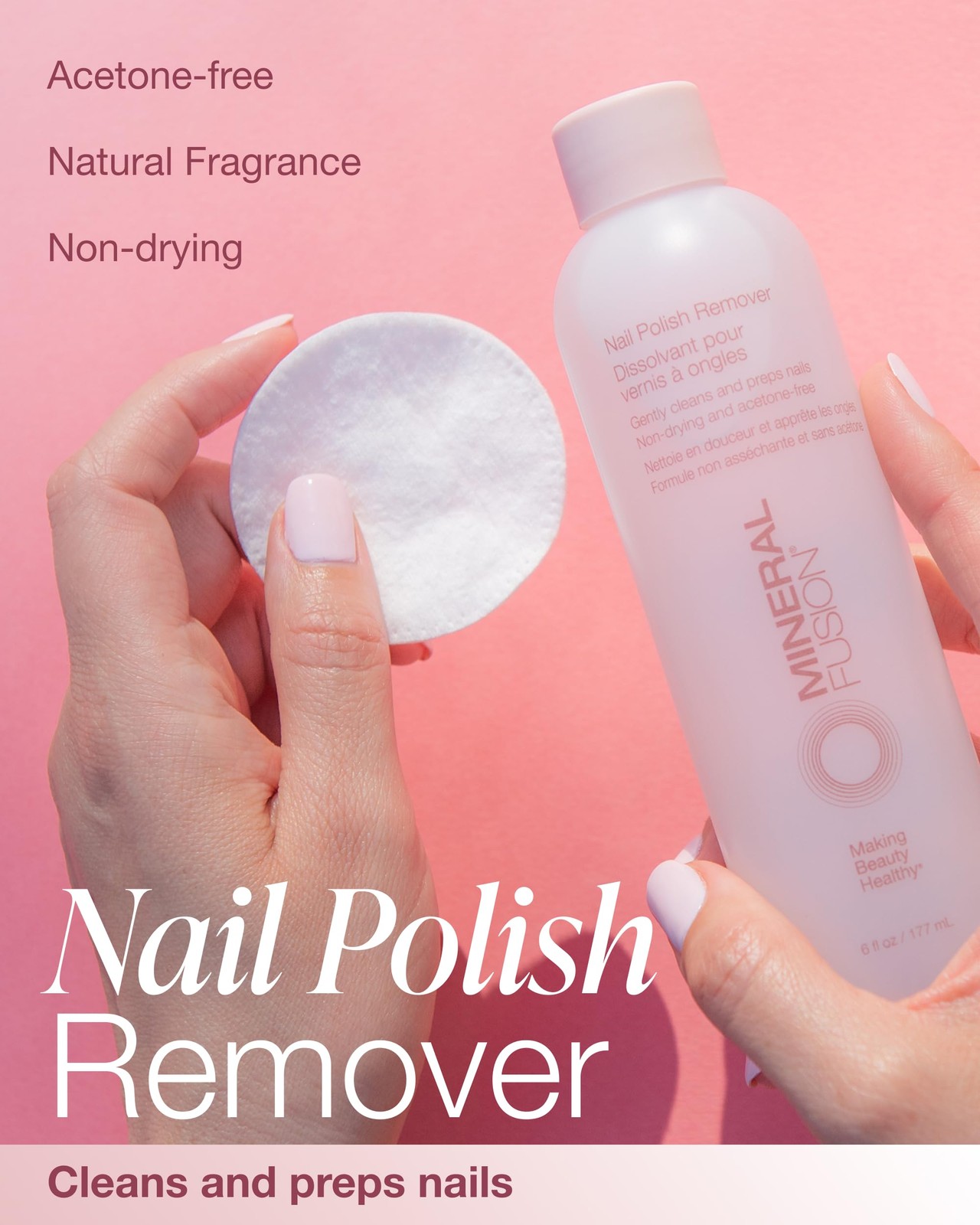 Mineral Fusion Acetone-Free Nail Polish Remover – 6 Fl Oz (Pack of 2), White