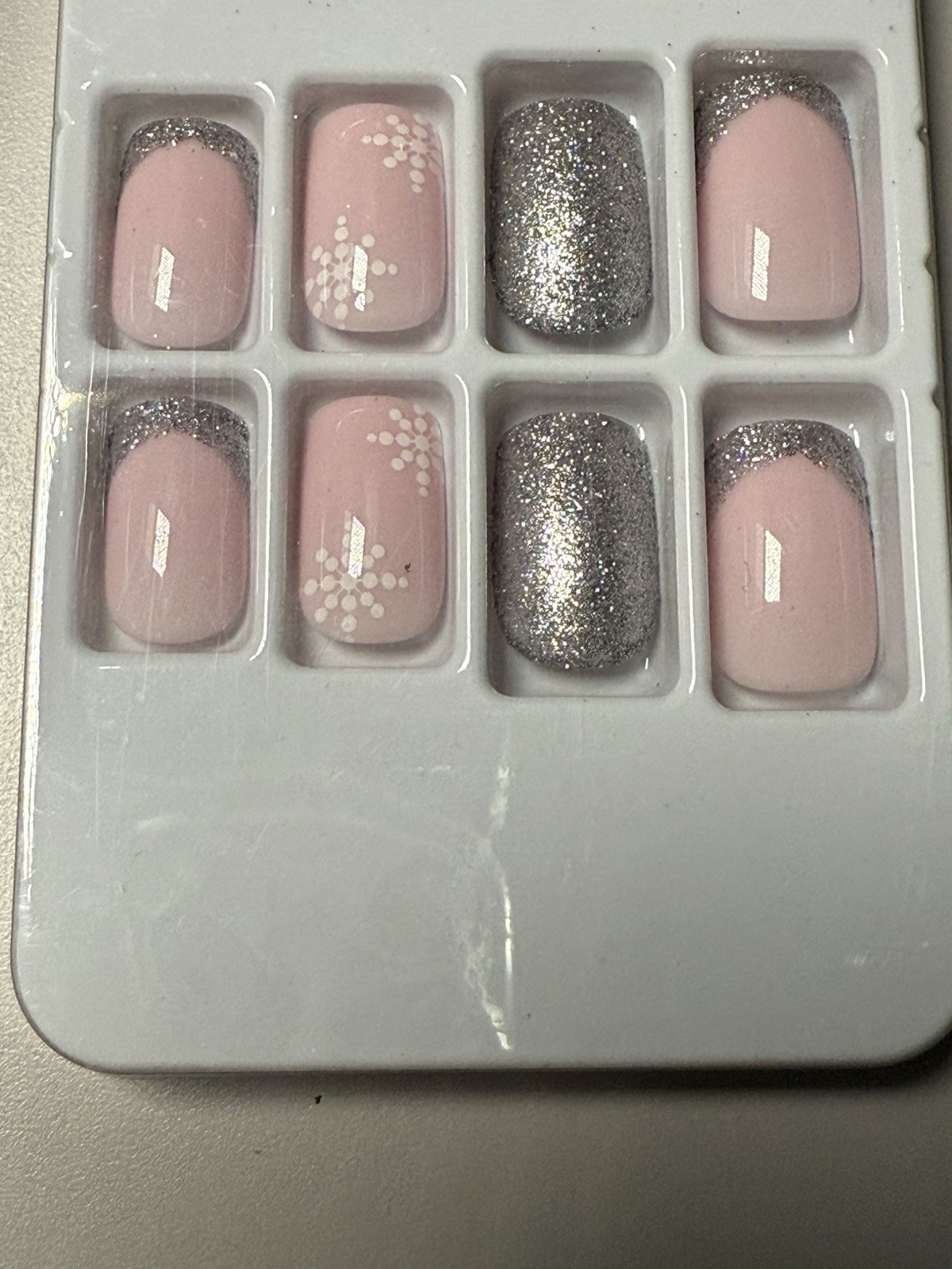 SET OF 2 Styles Pink Floral Glitter French & Ivory Glitter Gradient