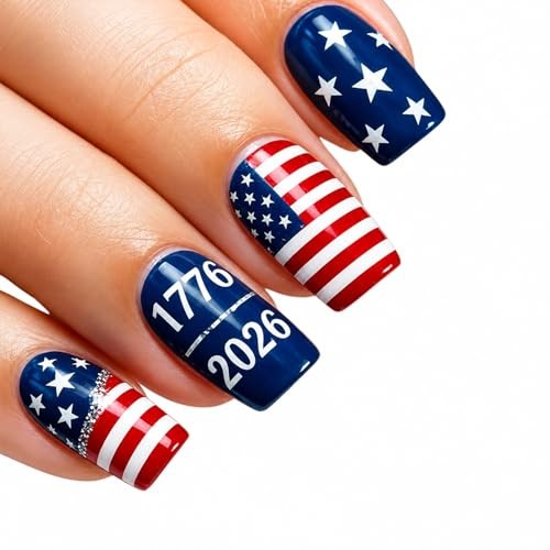250th Anniversary Press on Nails 4th of July Stars Stripes US 250th 1779-2026