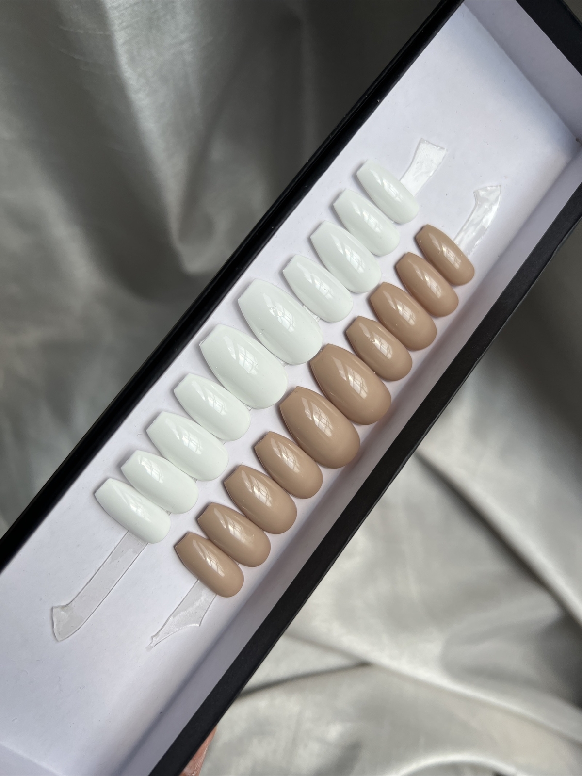 🔥 CUSTOM Gel Press On Nails, Deluxe Nude White , Short Coffin New With 1 KIT