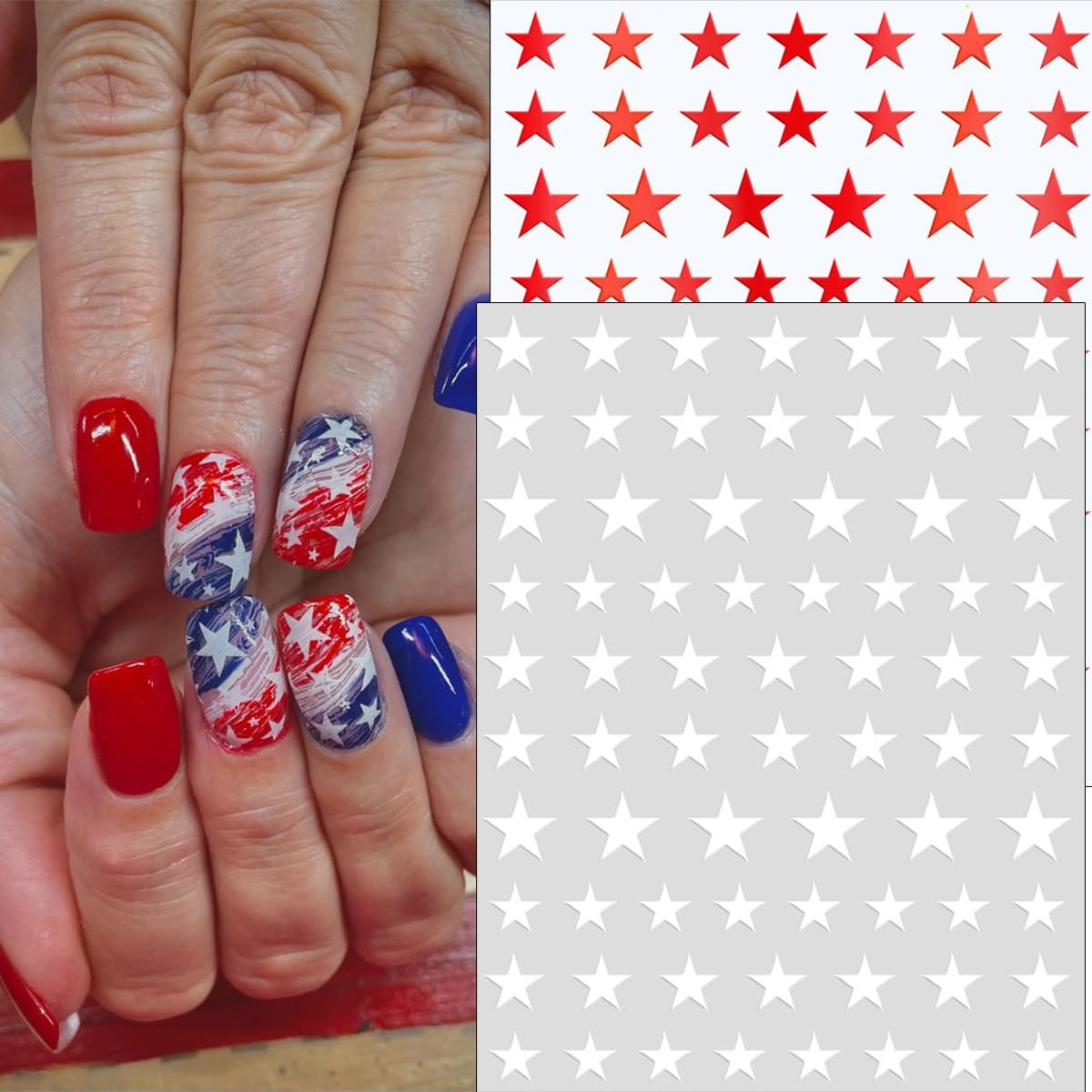 4th of July Nail Art Stickers, 6 Sheets Shiny Star Nail Decals 3D -Adhesive R…