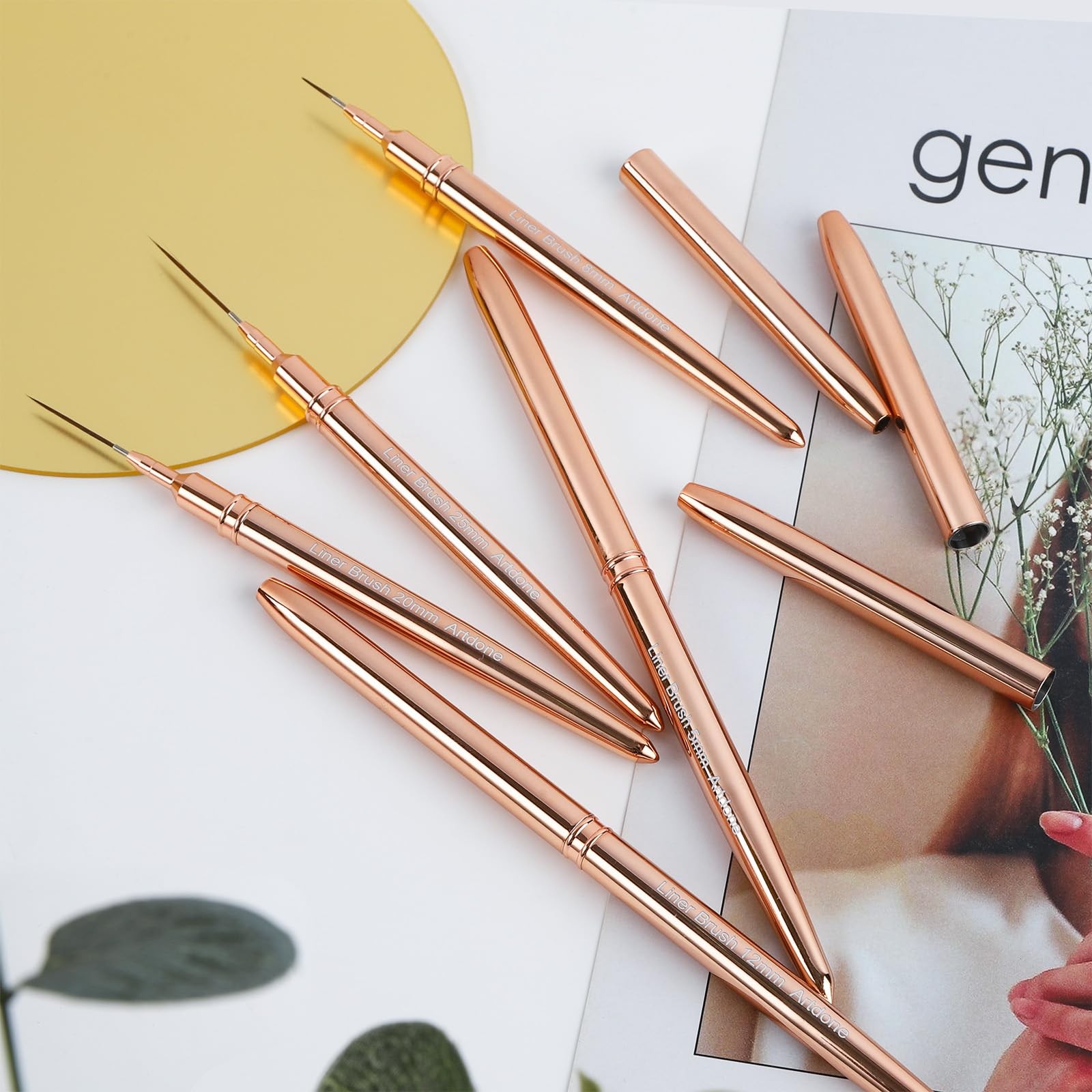 Artdone Metallic Nail Art Pens, Liner Brushes Set, 5PCS Copper Color