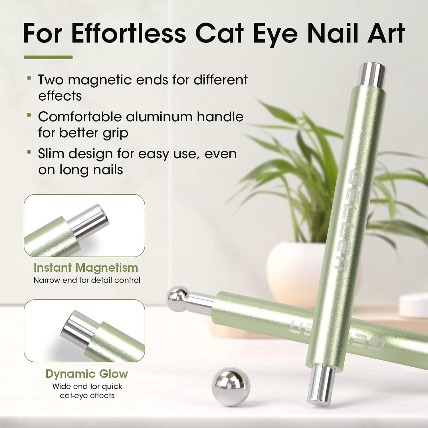 Green Double-Ended Cateye Magnet for Nails – Dual Cat Eye Nail Magnet Tool with
