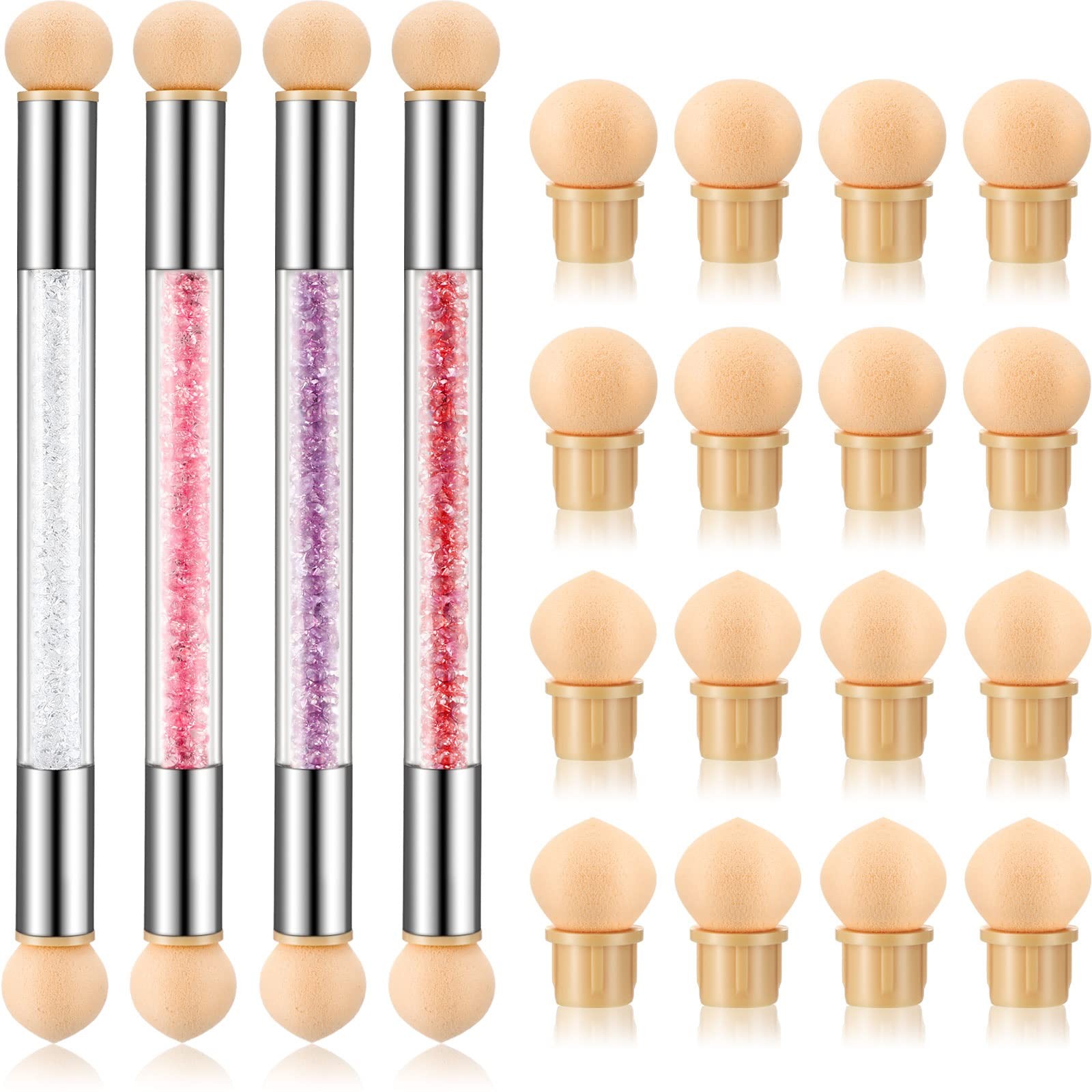 4 Set Nail Sponges for Ombre, Double-Head Ombre Brush 16 Pcs Replacement Head