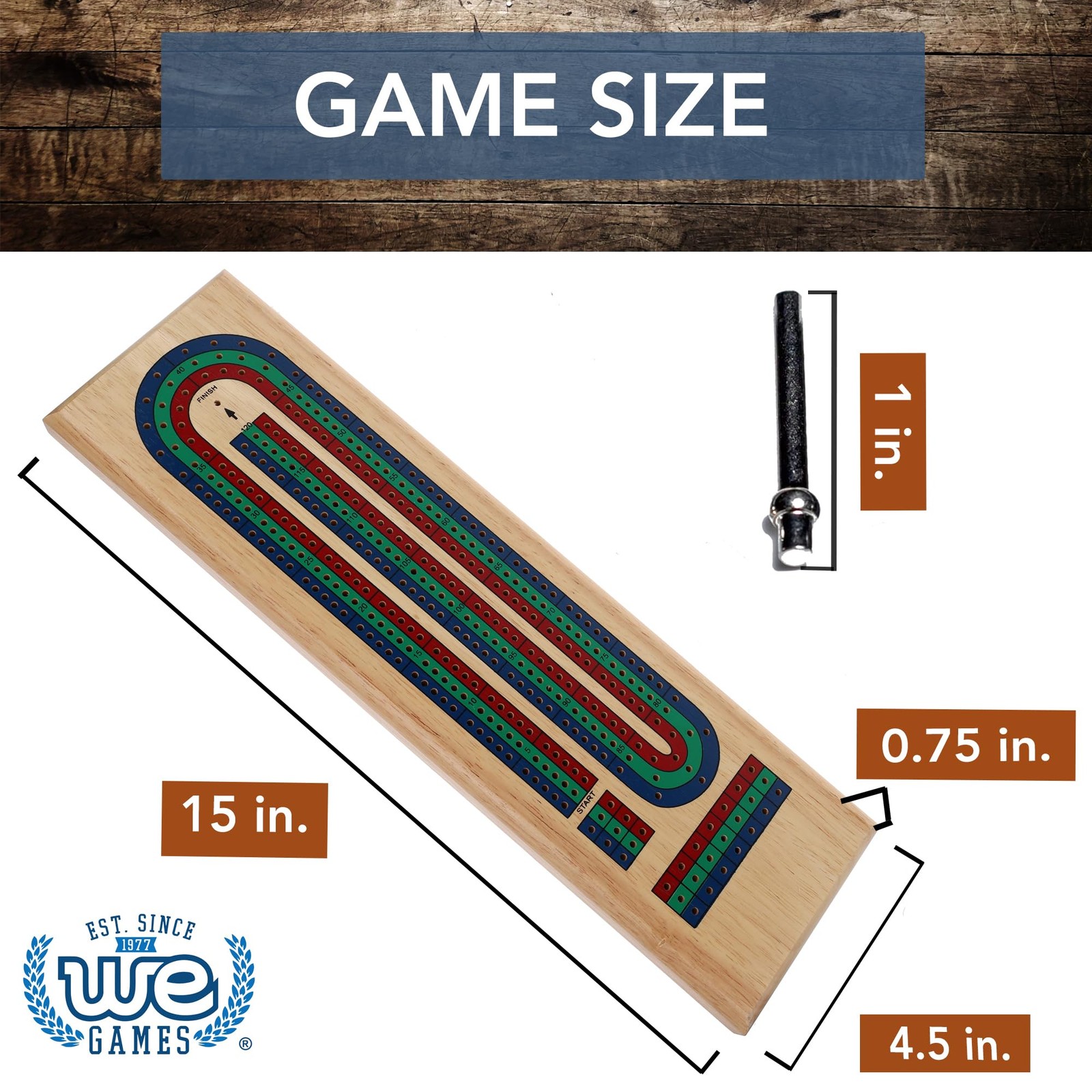 Wood Expressions Cribbage 3 Track – Red Blu Gre Medium, Brown