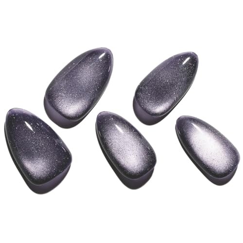 Dark Purple Magnet Cat Eyes Press on Nails Short Almond, Black Berkeley Dark
