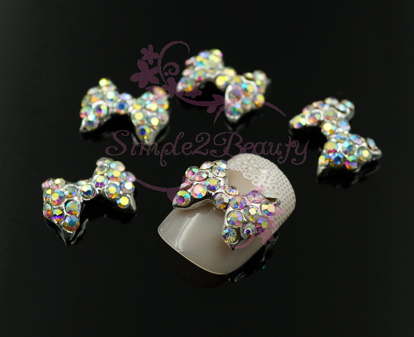 20 Crystal Rhinestones Big Bow Alloy Charms Nail Art Jewelry Crafts Making Decor