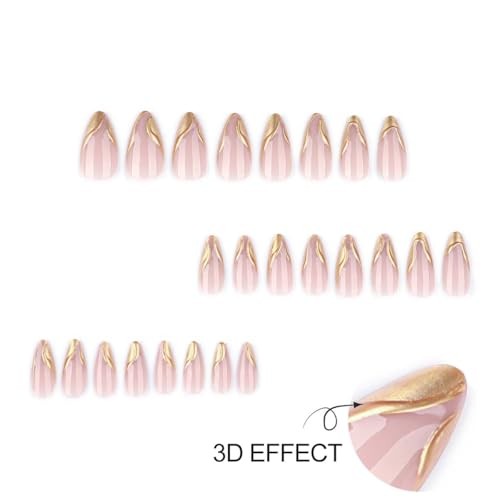 Almond Press on Nails Gold Fake Nails French Tip False Nail Style-A Style-3