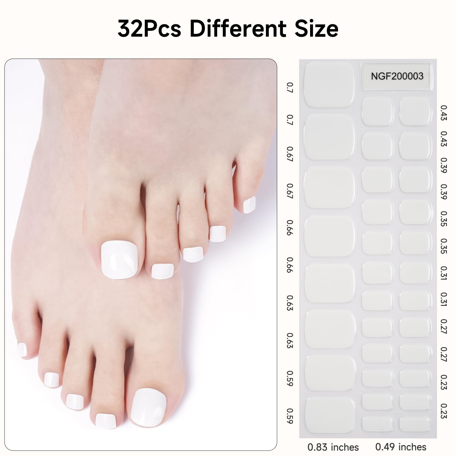 Semi Cured Gel Pedicure Strips, 32 Solid Color Gel Toenail Stickers Full Nail