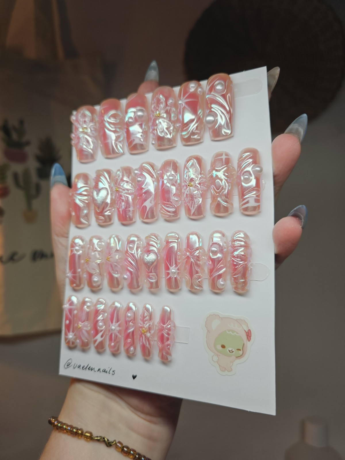 Pink Iridescent Chrome 3D HANDMADE Nails