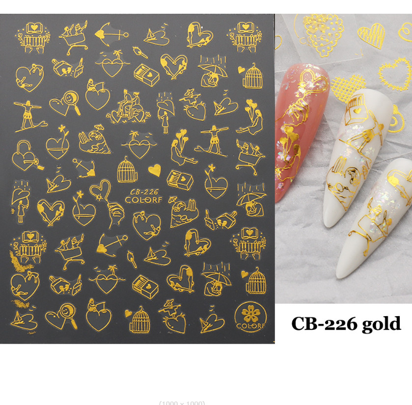 3D Nail Art Sticker Gold Heart Rose Flower Kiss Valentine’s Day Series NH11