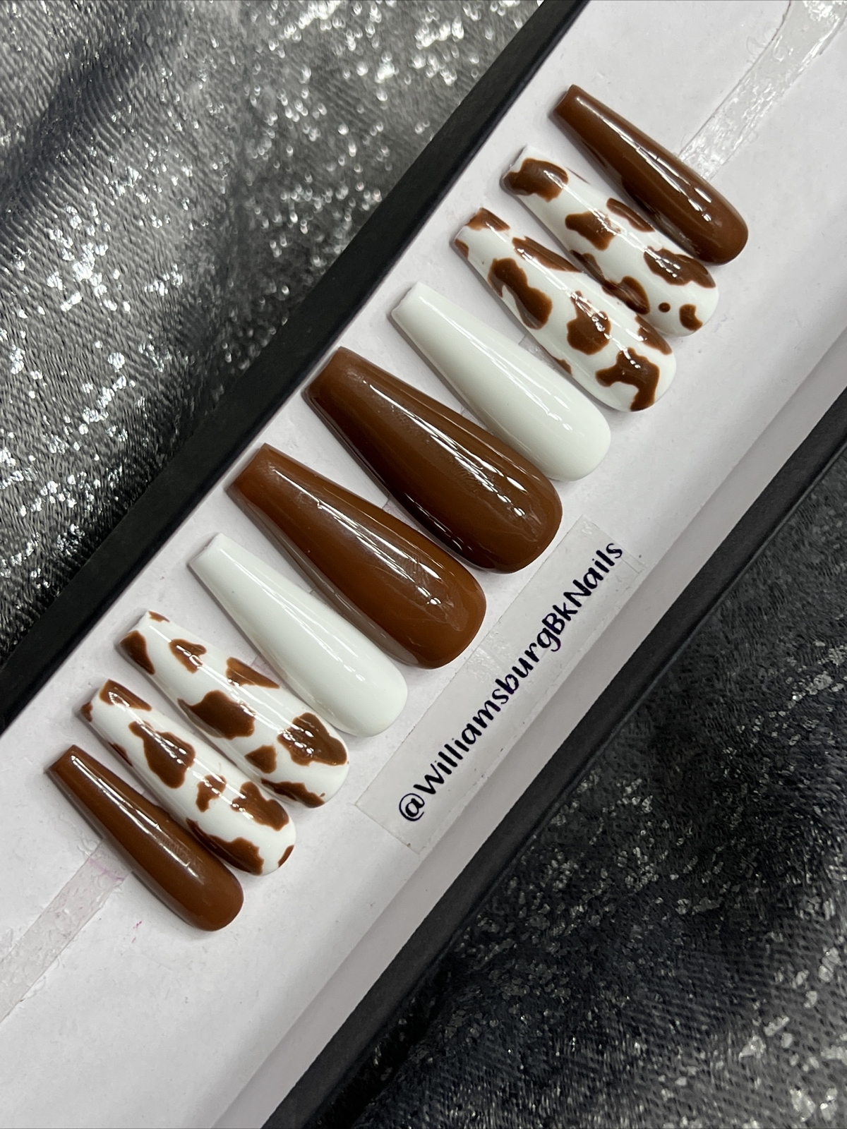 🐮 CUSTOM Gel Press On False Nails, Cow Print , 10p Set W FULL KIT NEW