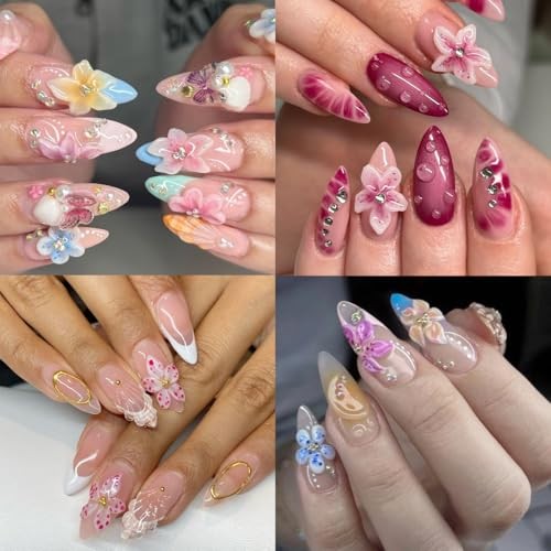 2Pcs Flower Nail Stickers 5D Embossed Lily Spring Flower Nail Stickers Style 3