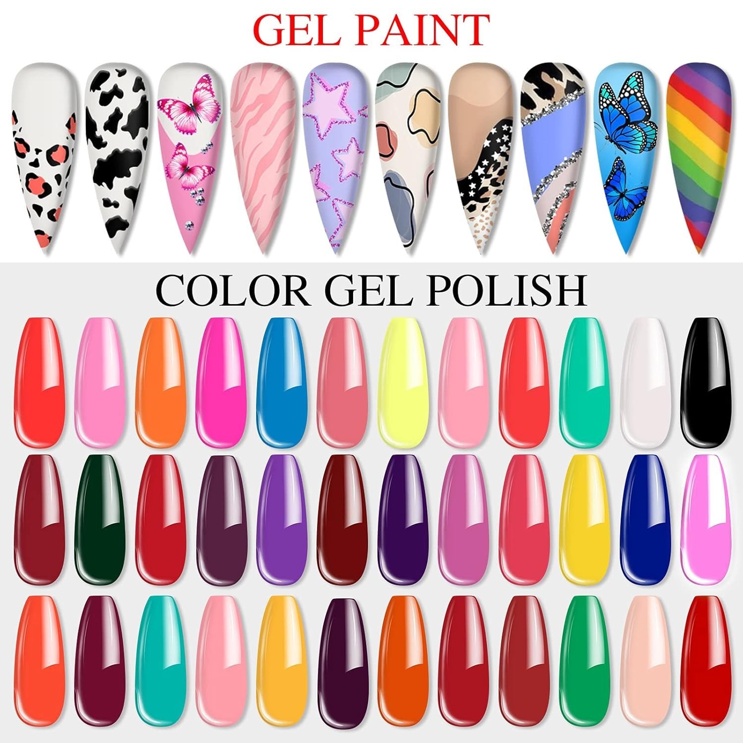 Gel Nail Paint Kit with 36 Colors and 15 Nail Brushes for DIY Nail Art and