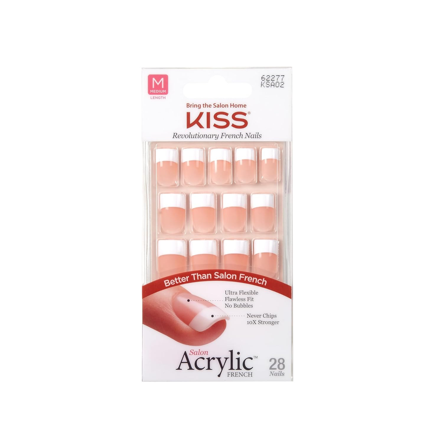 Salon Acrylic French Nail Set – Medium Square “Je T’Aime” Design