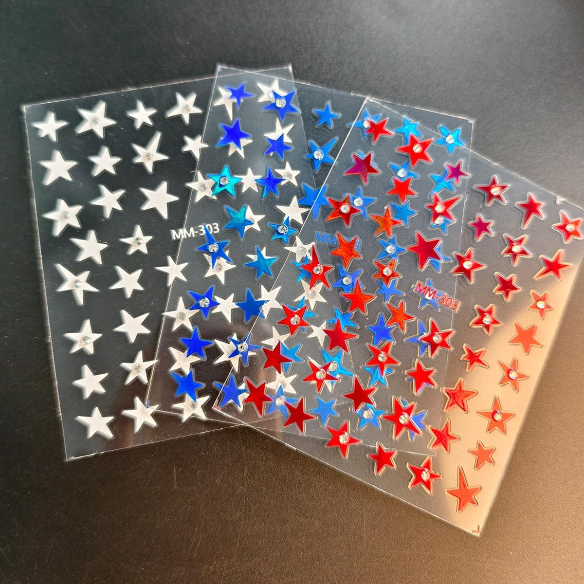 Independence Day Nail Stickers for Nail Art, Shiny Star Nail Decals Rhinestones