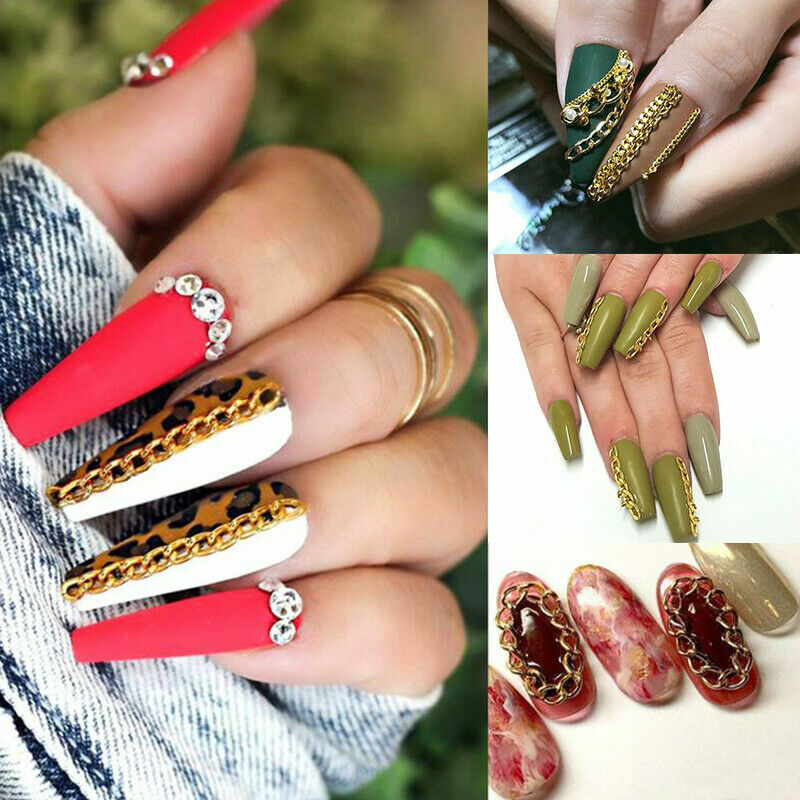 Metal Chain Fashion Gel Manicure DIY Nail Art Decorations Crystal Stud Gold NS16